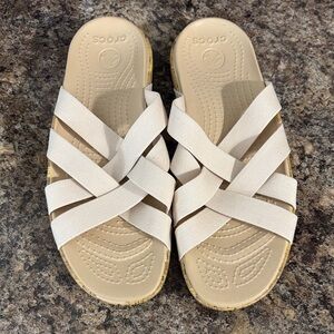 CROCS Women's Beige Crisscross Elastic Strap Size 8 Edie Sandals Neutral Comfy